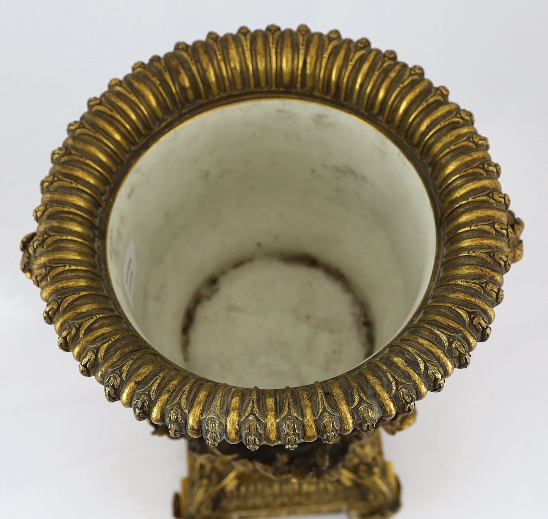 An impressive French Sevres style porcelain and ormolu mounted pedestal vase, 19th century